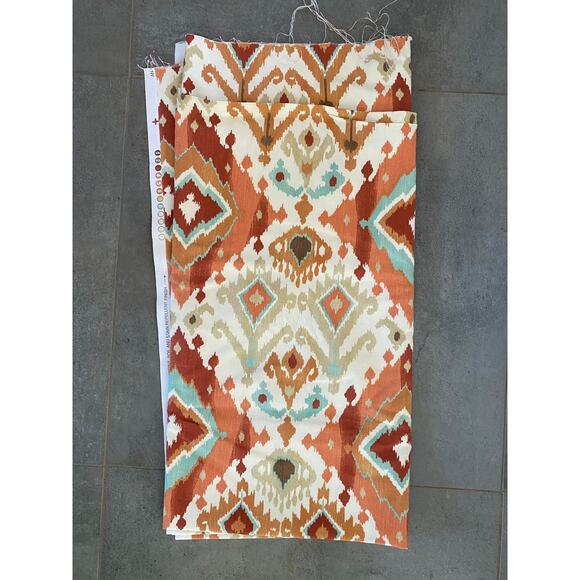 Mill Creek Fabric 3 yds x 57" Ikat Print in Orange & Coral on Cream - Picture 2 of 6